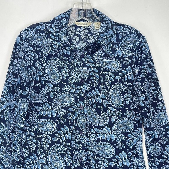 Derek Heart Womens Shirt M Blue Paisley Button Up Long Sleeve Polyester Retro - Picture 3 of 14